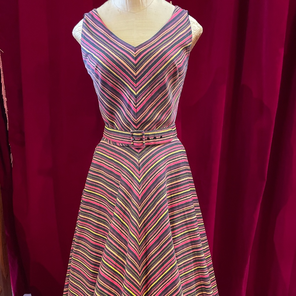 Retro 1950's Pin Up Couture Havana Nights Pin Up Girl Chevron Stripe Swing Dress